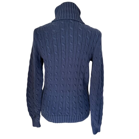 Ralph Lauren navy blue cable knit pullover turtleneck sweater - Picture 4 of 6